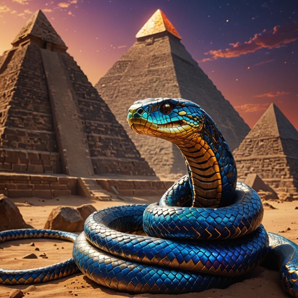 Majestic Cobra Guarding the Pyramids in 3D Art