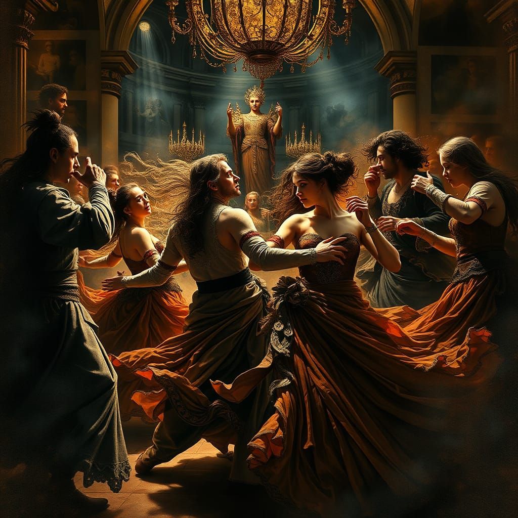 Baroque Dance Party in Sepia Tones