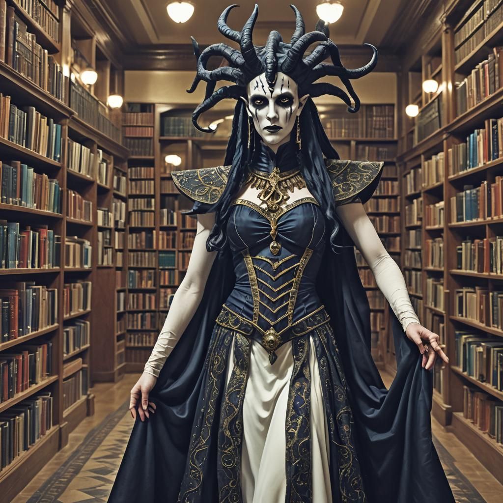 Alluring Nyarlathotep in Human Form Reading a Graphic Novel