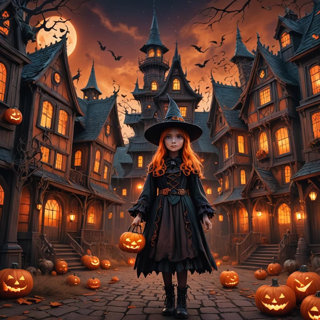Eerie Halloween Night: Witch and Haunted House