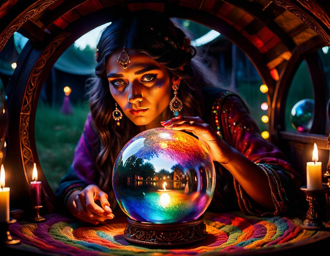 Mystical Gypsy Woman and Crystal Ball: Academic Art