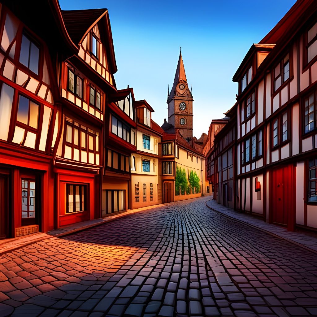 Vibrant Metallic Cobbled Street Digital Painting