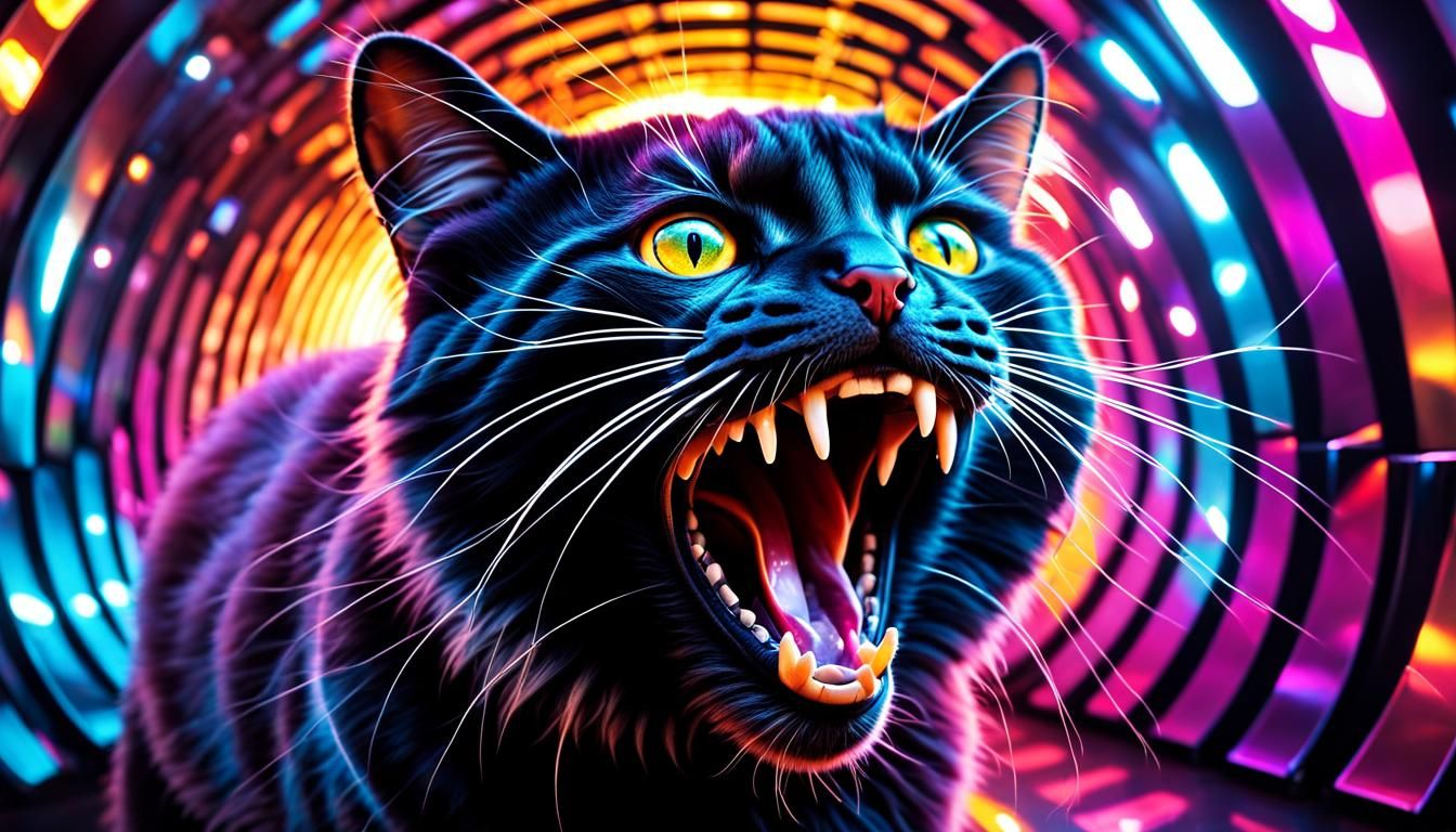 Hyperrealistic Cat Fangs in Infinity Mirror