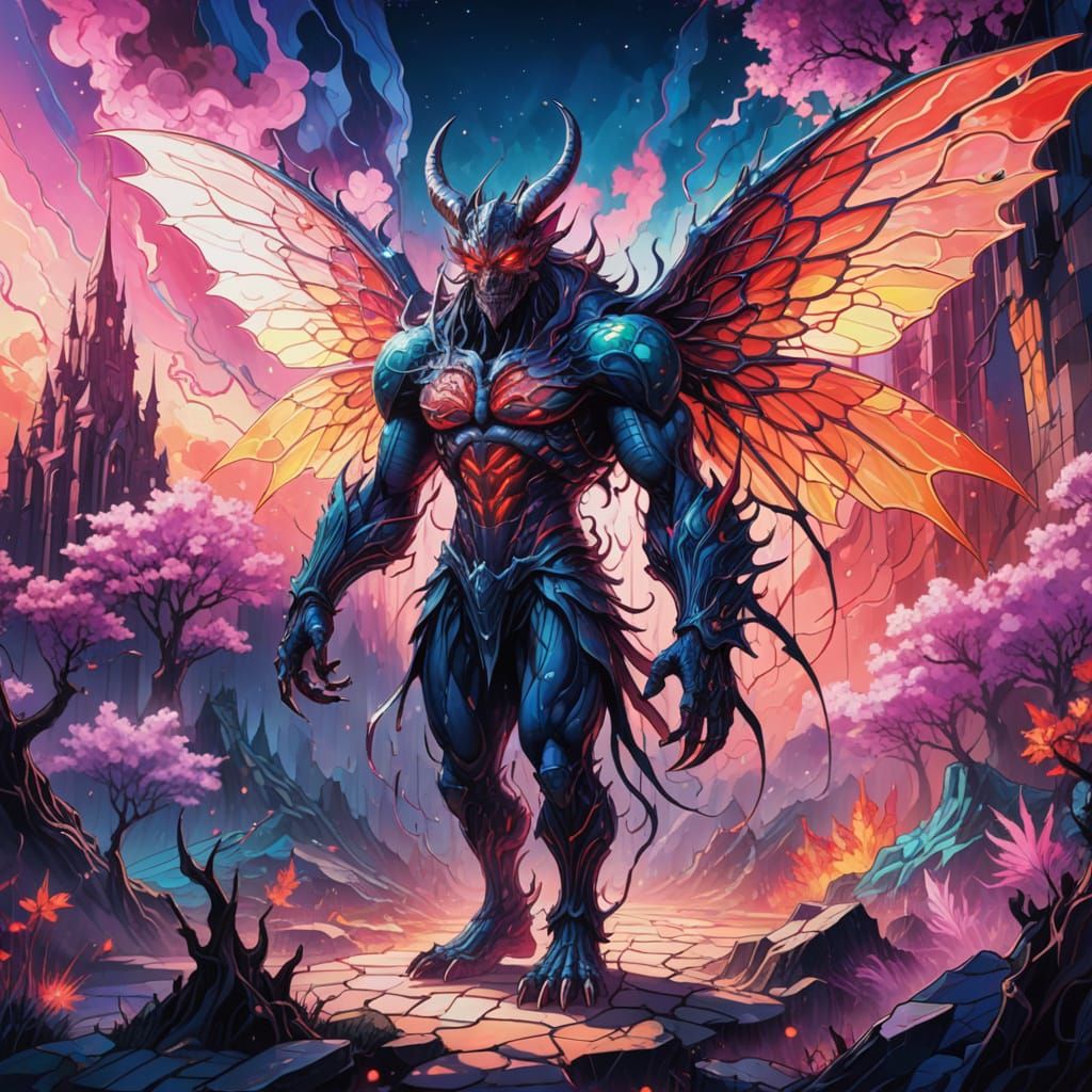 Demonic Monster with Fairy Wings in Psychedelic Manga