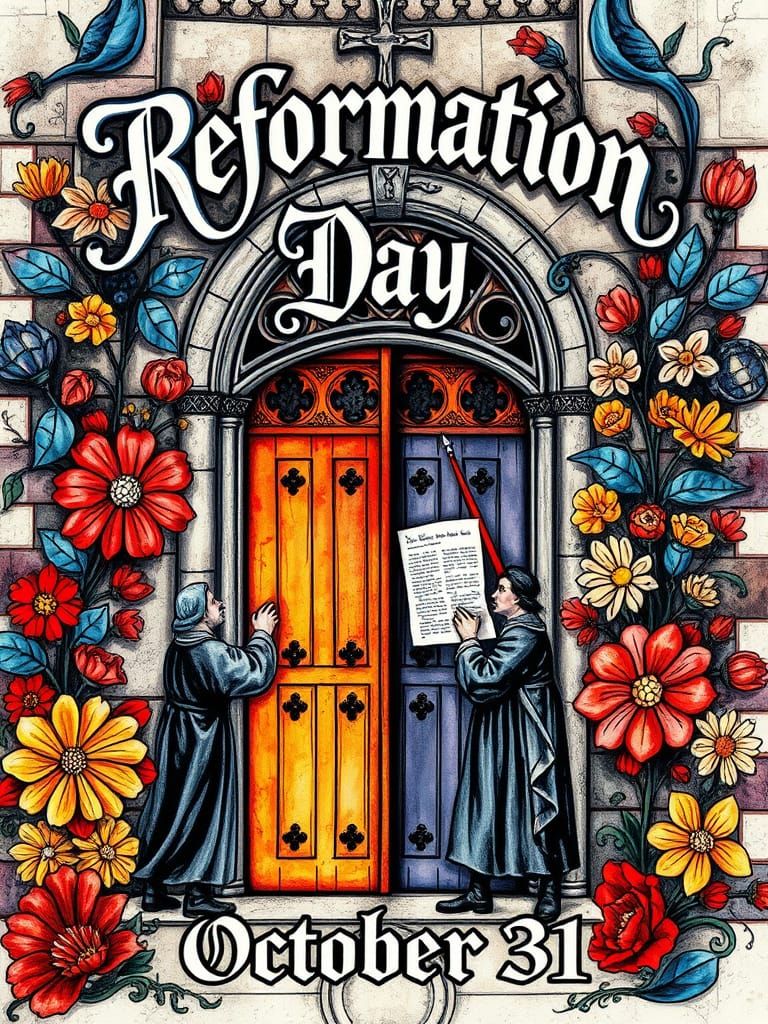 Martin Luther Nails Theses to Church Door in Alcohol Ink Sty...