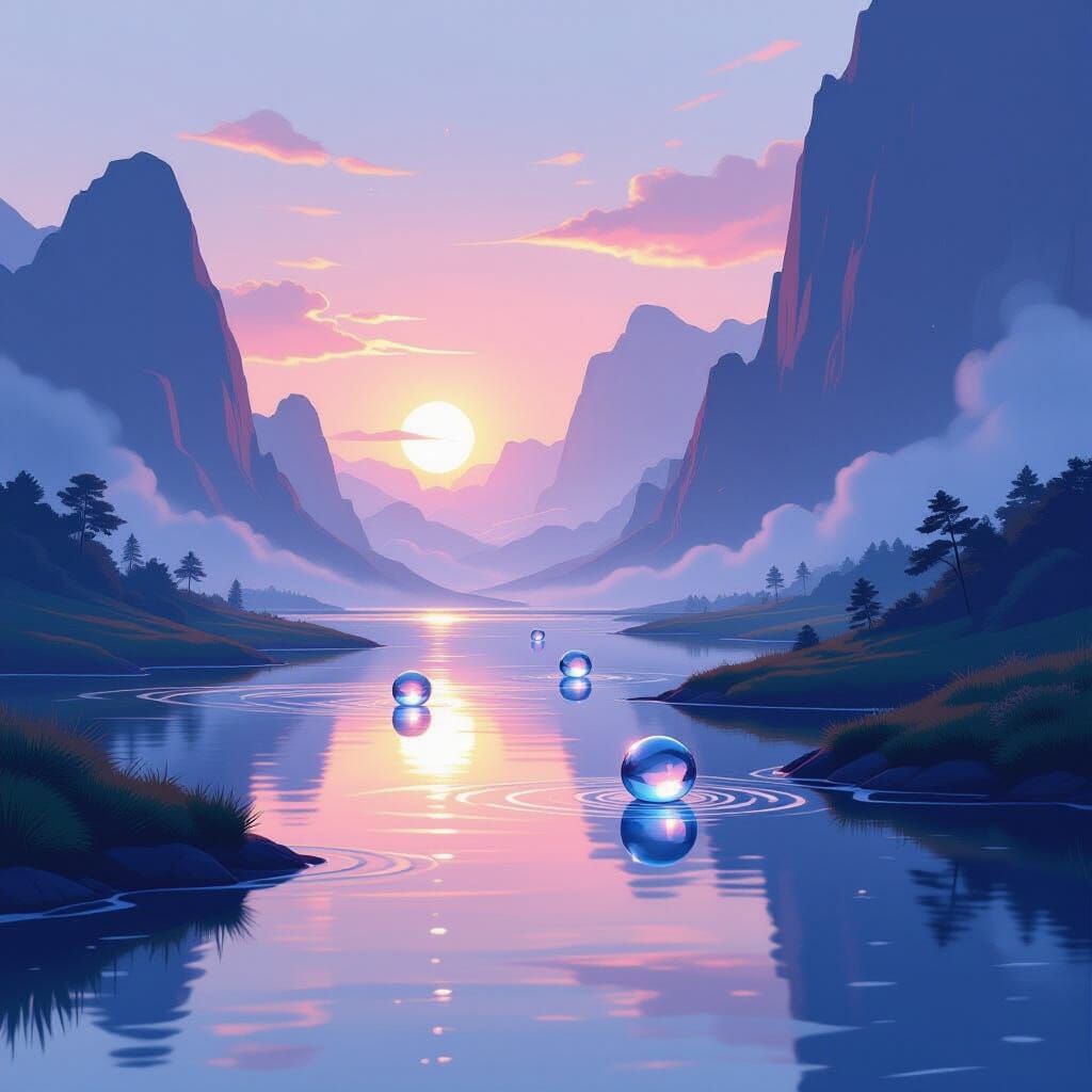 Ethereal Water Molecules in a Futuristic Landscape