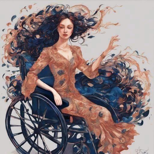 Joyful Wheelchair Dancer in Copper and Jewel Tones