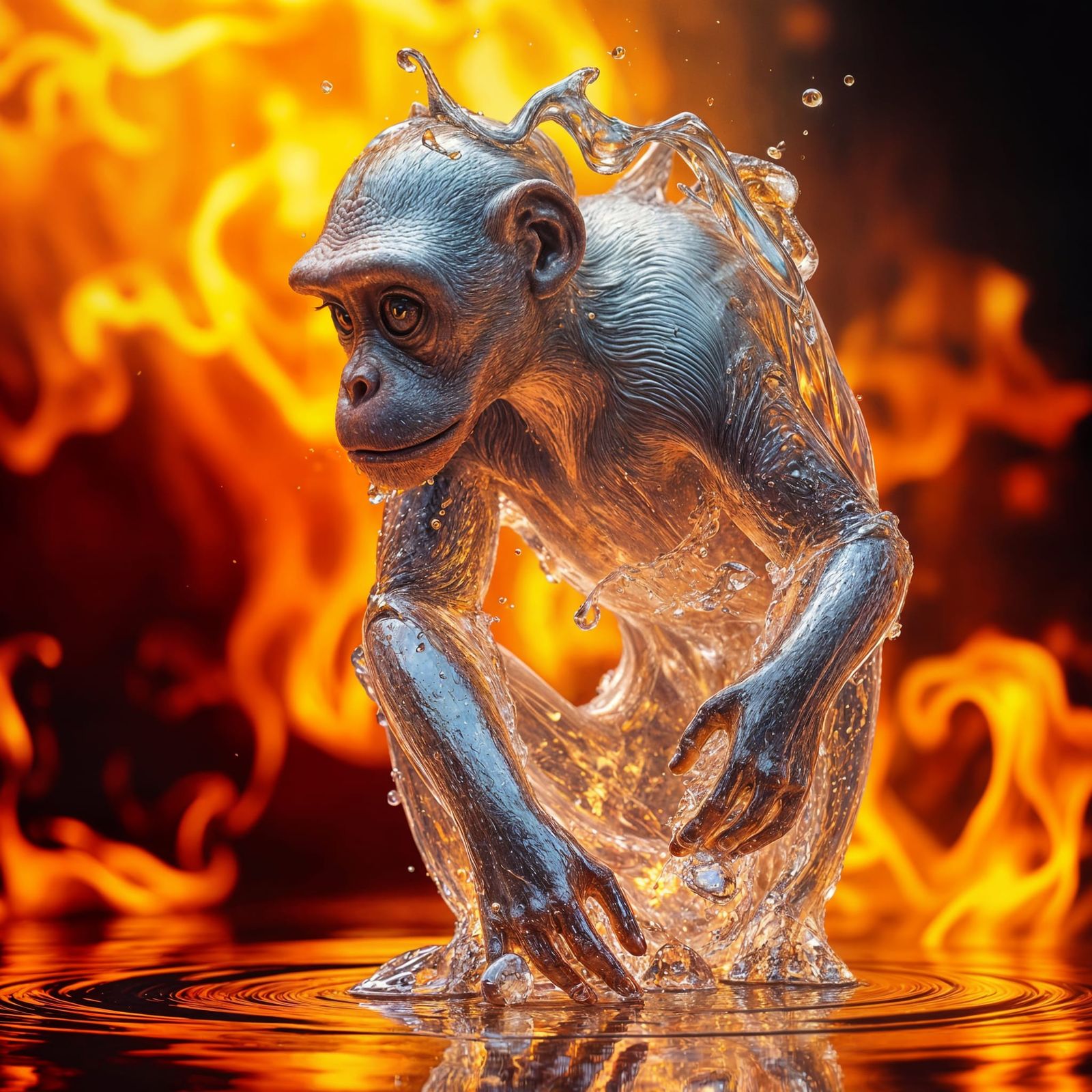 Majestic Water Monkey Amidst Vibrant Inferno