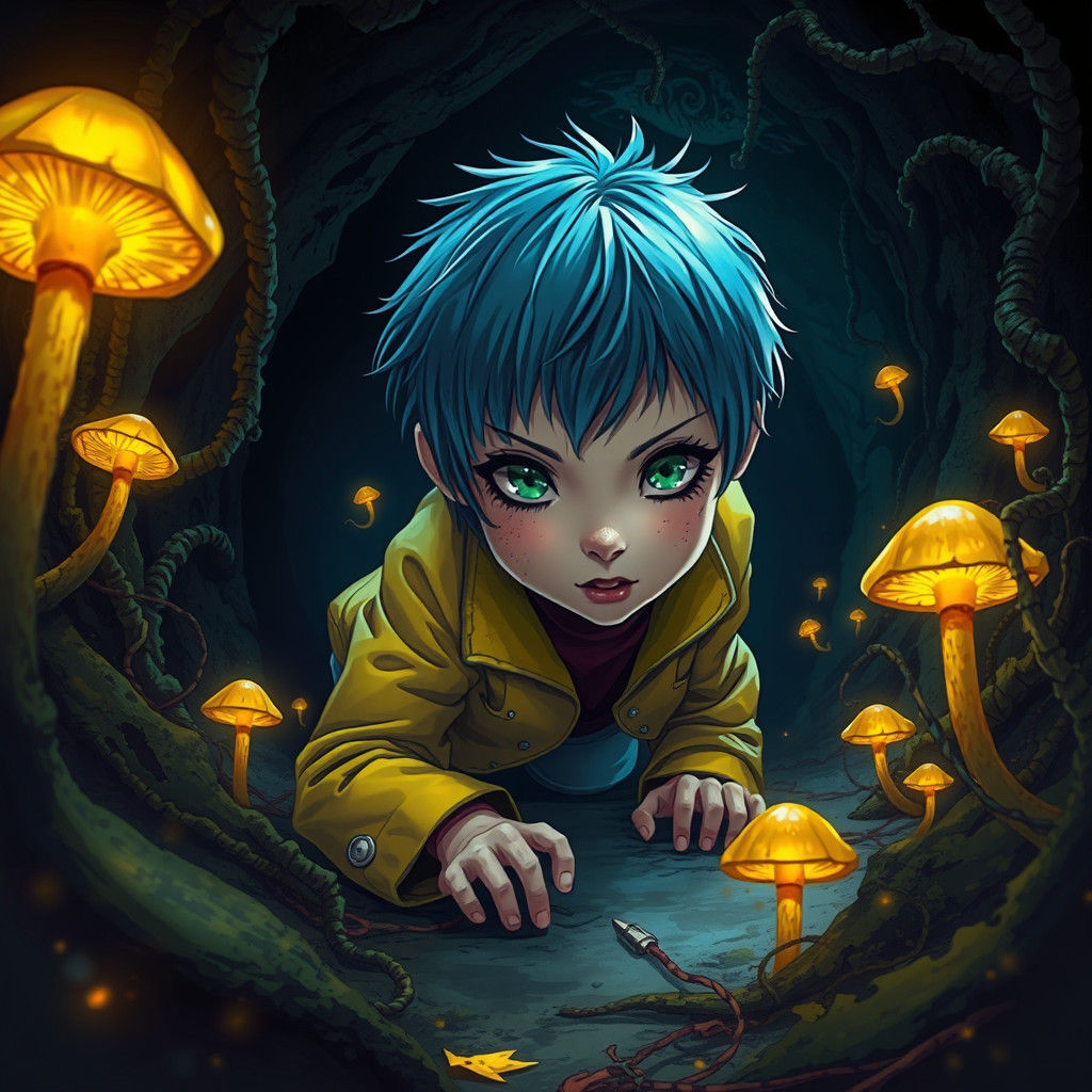 Girl in Magical Tunnel, Dark Fantasy Style