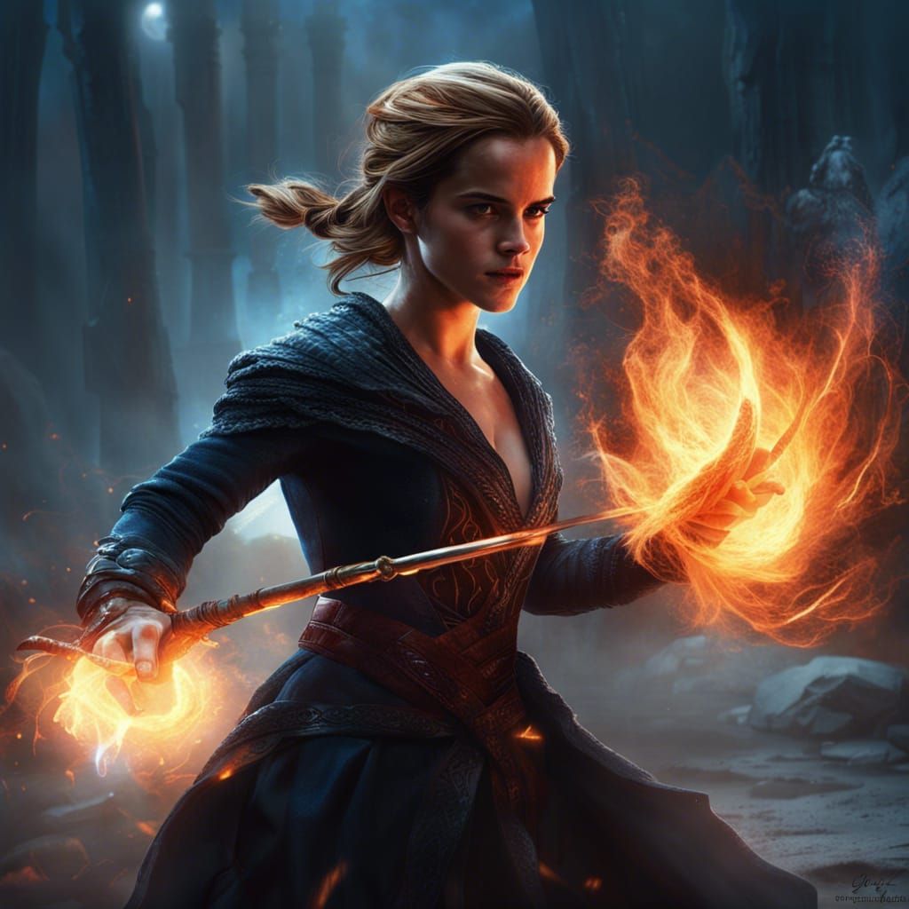 Sorceress in Magic Combat, Dark Fantasy Concept Art