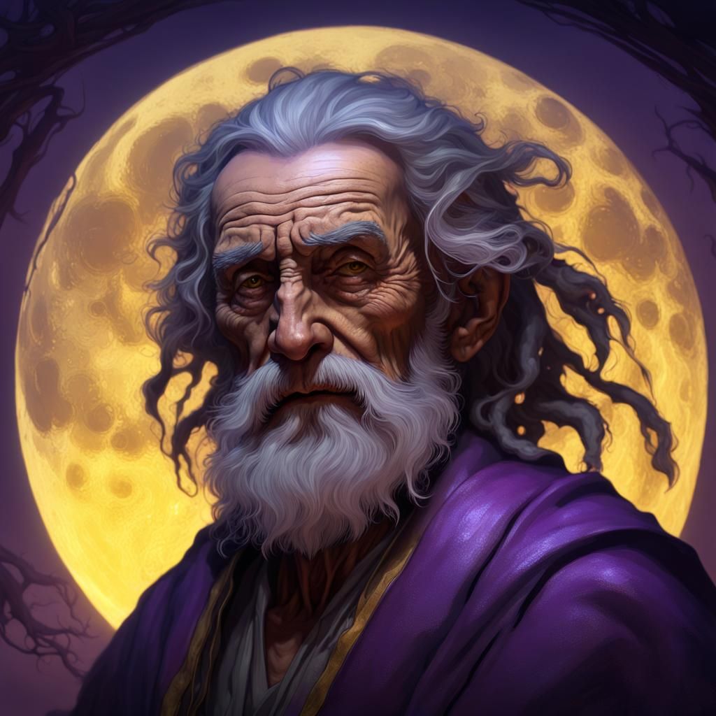 Moonlit Old Sage Portrait in Dark Fantasy Style