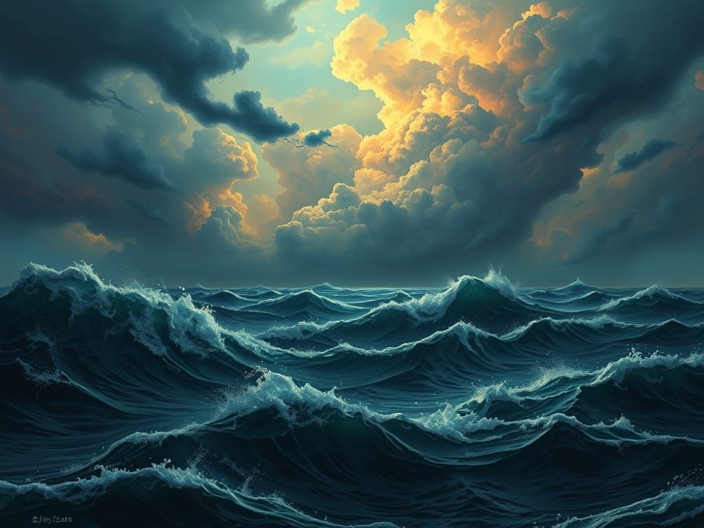 Lovecraftian Seascape: Turbulent Waters in Deep, Realistic H...
