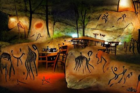 Prehistoric Cave Painting: A Paleolithic Night Café