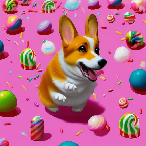 Corgi Dancing Tango in Candyland Art Style