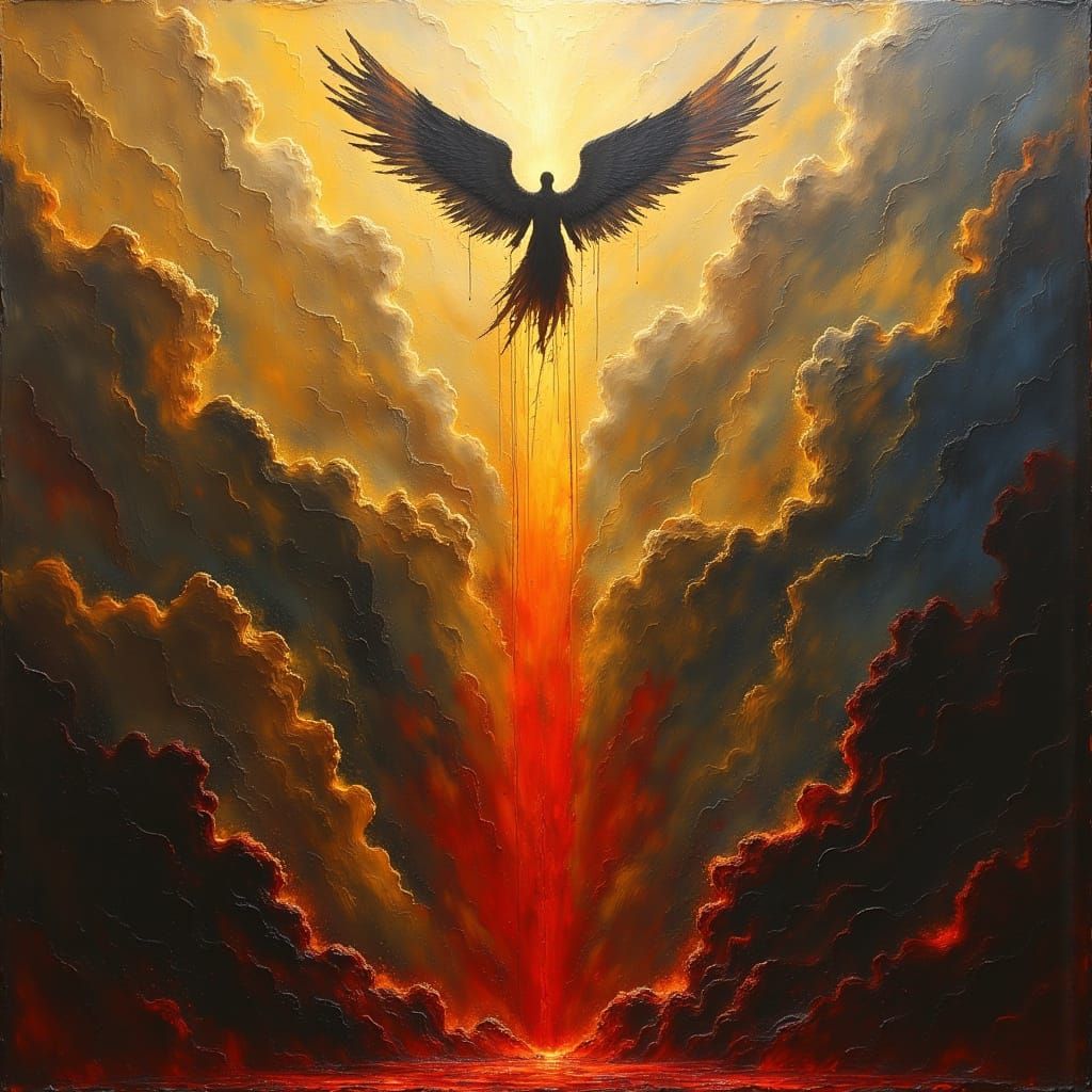 Lucifer Descends into the Abyss of Hell in Dark Oil Painting