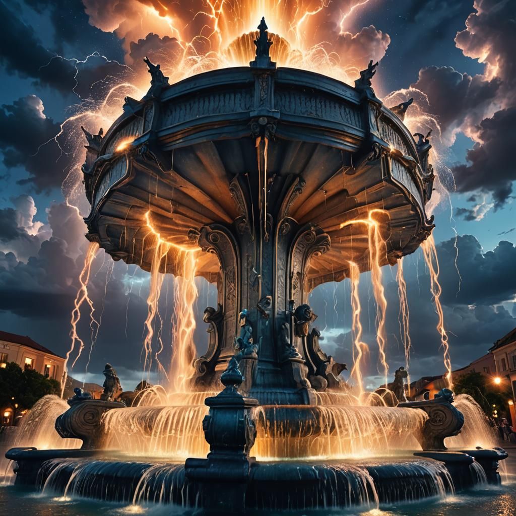 Magical Lightning Fountain: Surreal Fantasy Concept Art