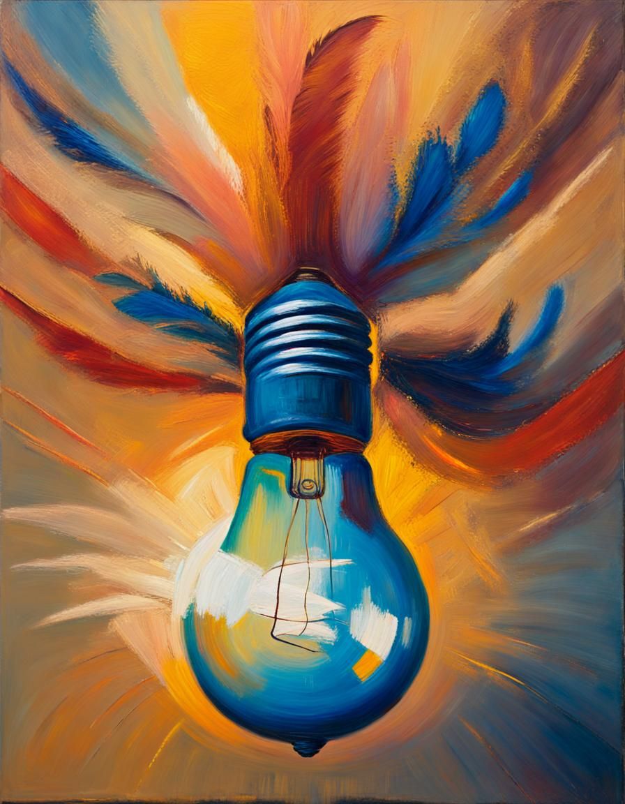Glowing Blue Light Bulb in Abstract Expressionism Style