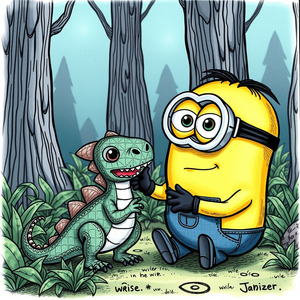 Minion and Tiny Dino in Zentangle Style