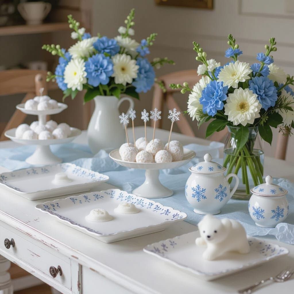 Snowflake Celebration Table in Watercolor Style