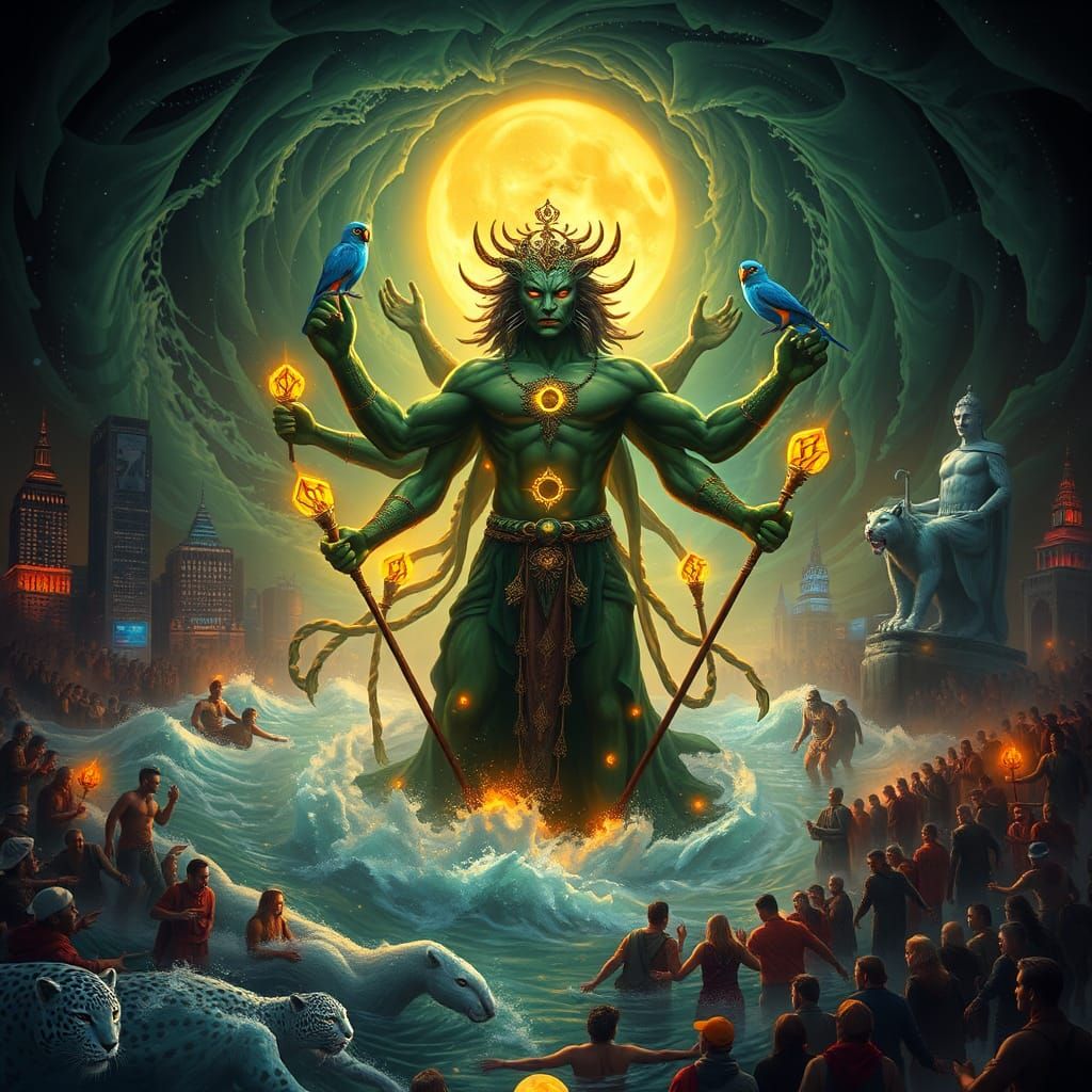 Leopard Shaman in Deluge of Emerald Waters