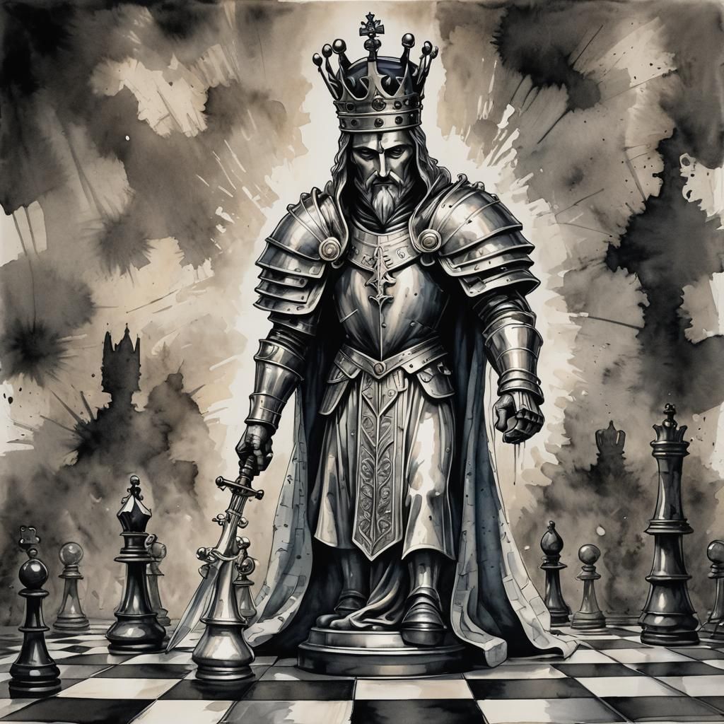 Chess King Transformed: Watercolor Ink Chess Piece
