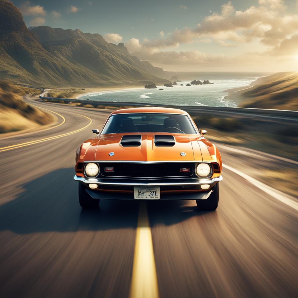 Ford Mustang Fastback Races by Ocean: Matte Painting