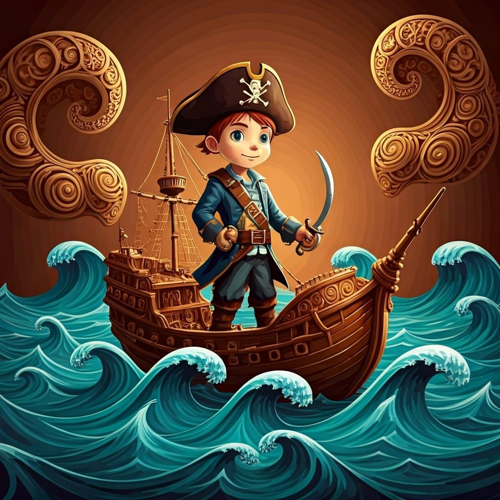 Chocolate Pirate Ship in Abstract Vector Style