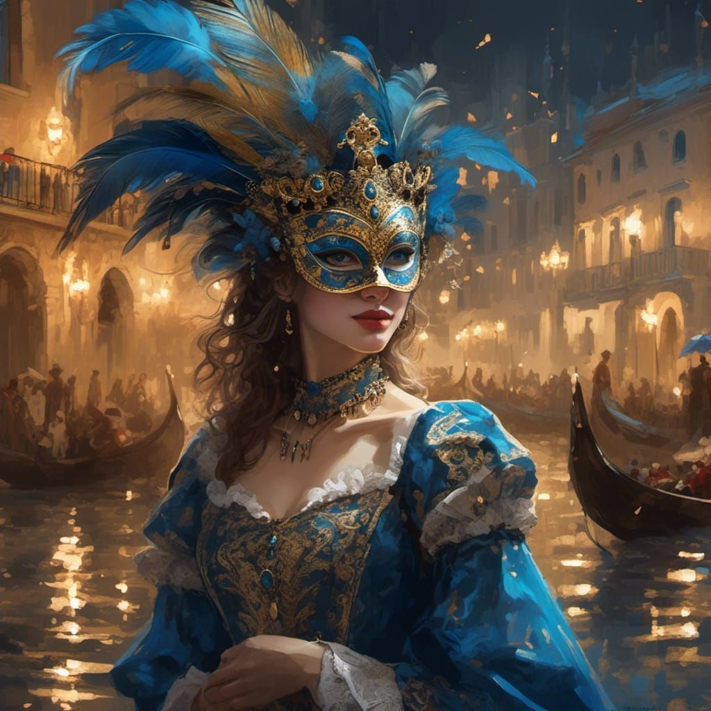 Venice Carnival Masquerade: Detailed Digital Painting