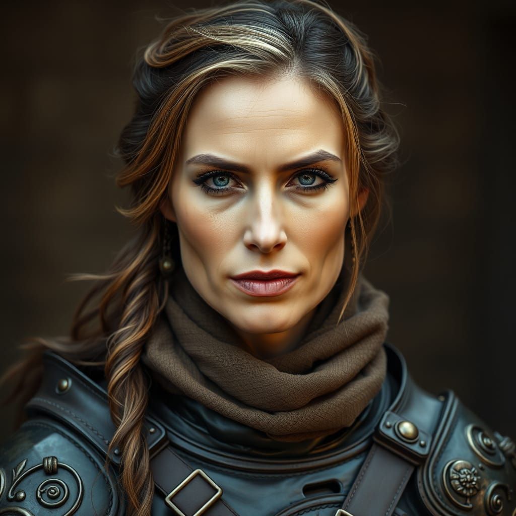 Woman in Leather Armor, Majestic Portrait in Rich Detail