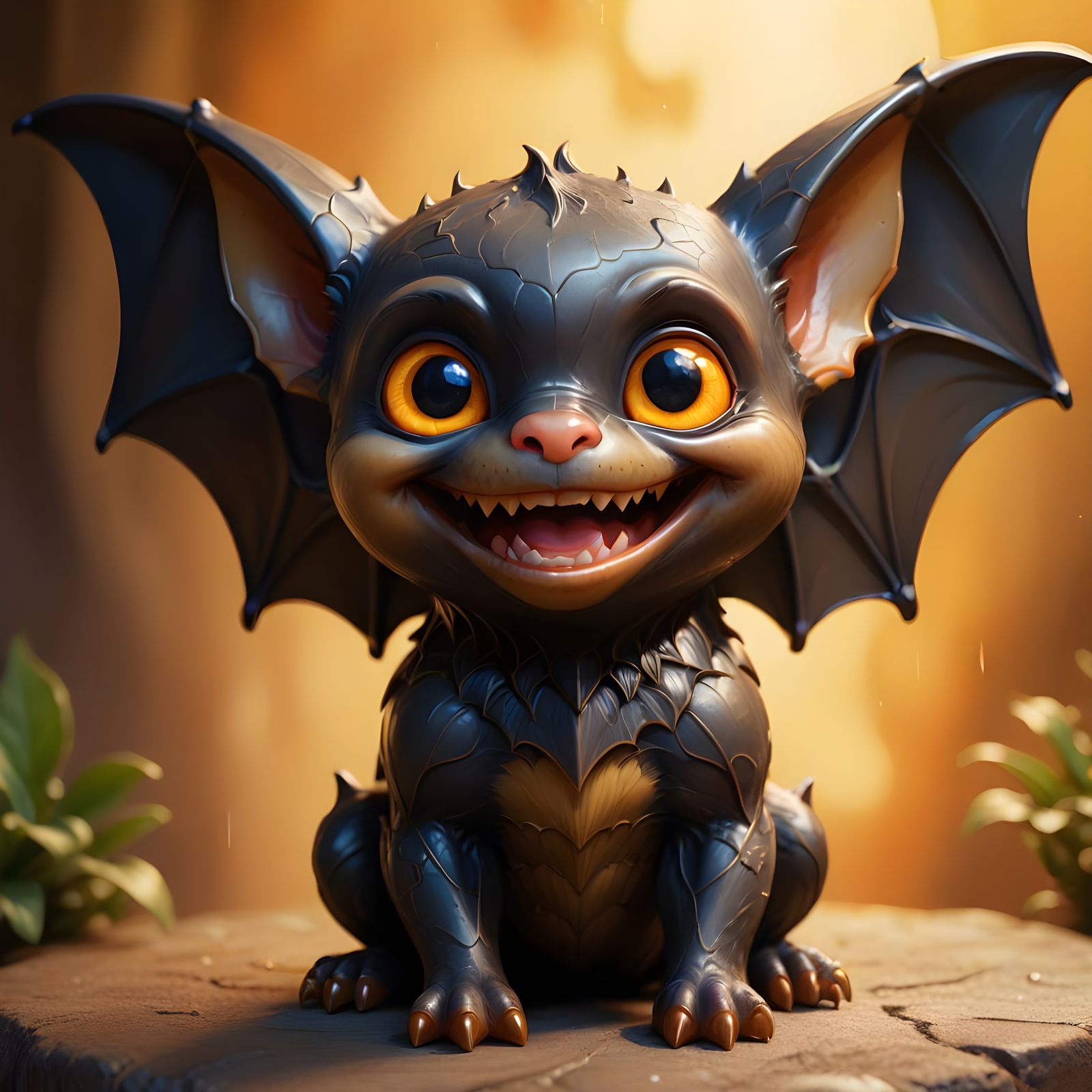 Ceramic Baby Bat with a Mischievous Smile