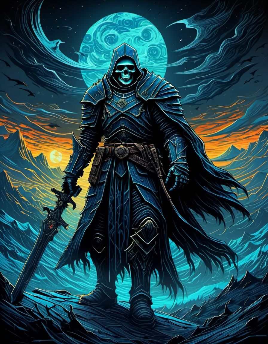Surreal Death Knight in Van Gogh Style