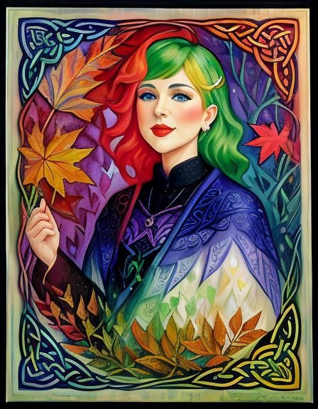 Vibrant Leaves in Fauvist Celtic Encaustic Style