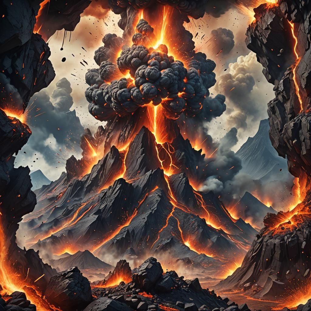 Volcano Eruption in Fantasy Landscape Concept Art