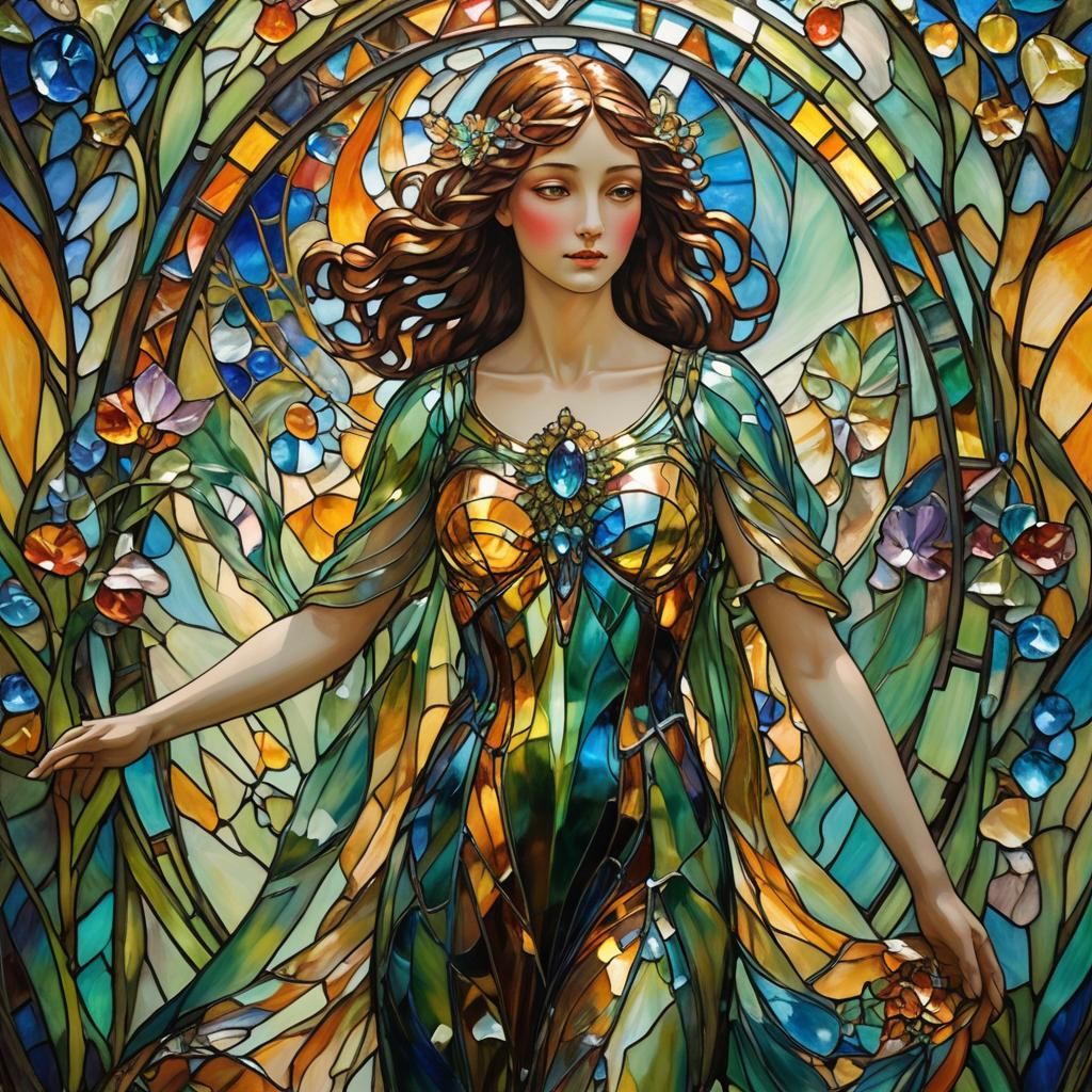 Esmaltado Glass Figure in Art Nouveau Style