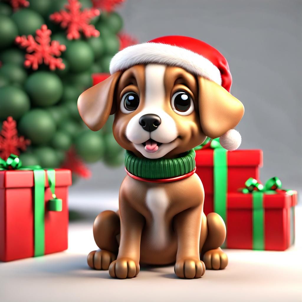 Cute Christmas Puppy in 3D Render