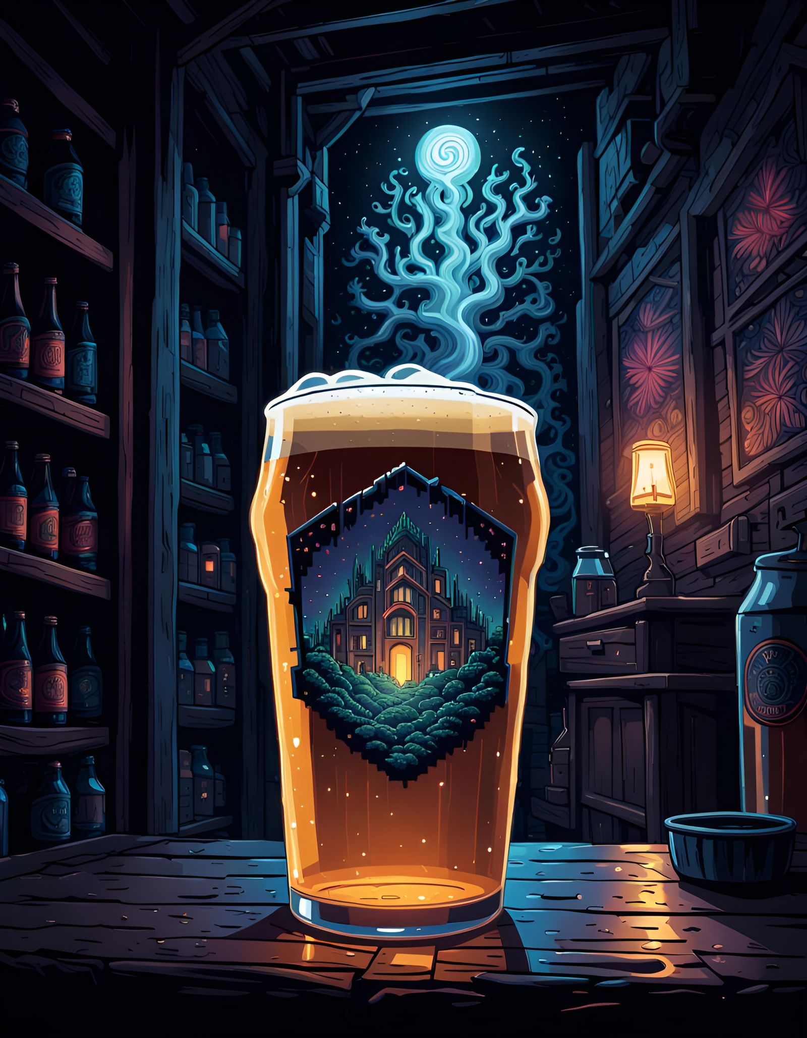 Hazy IPA in Dark Room, Fractal Pixel Art