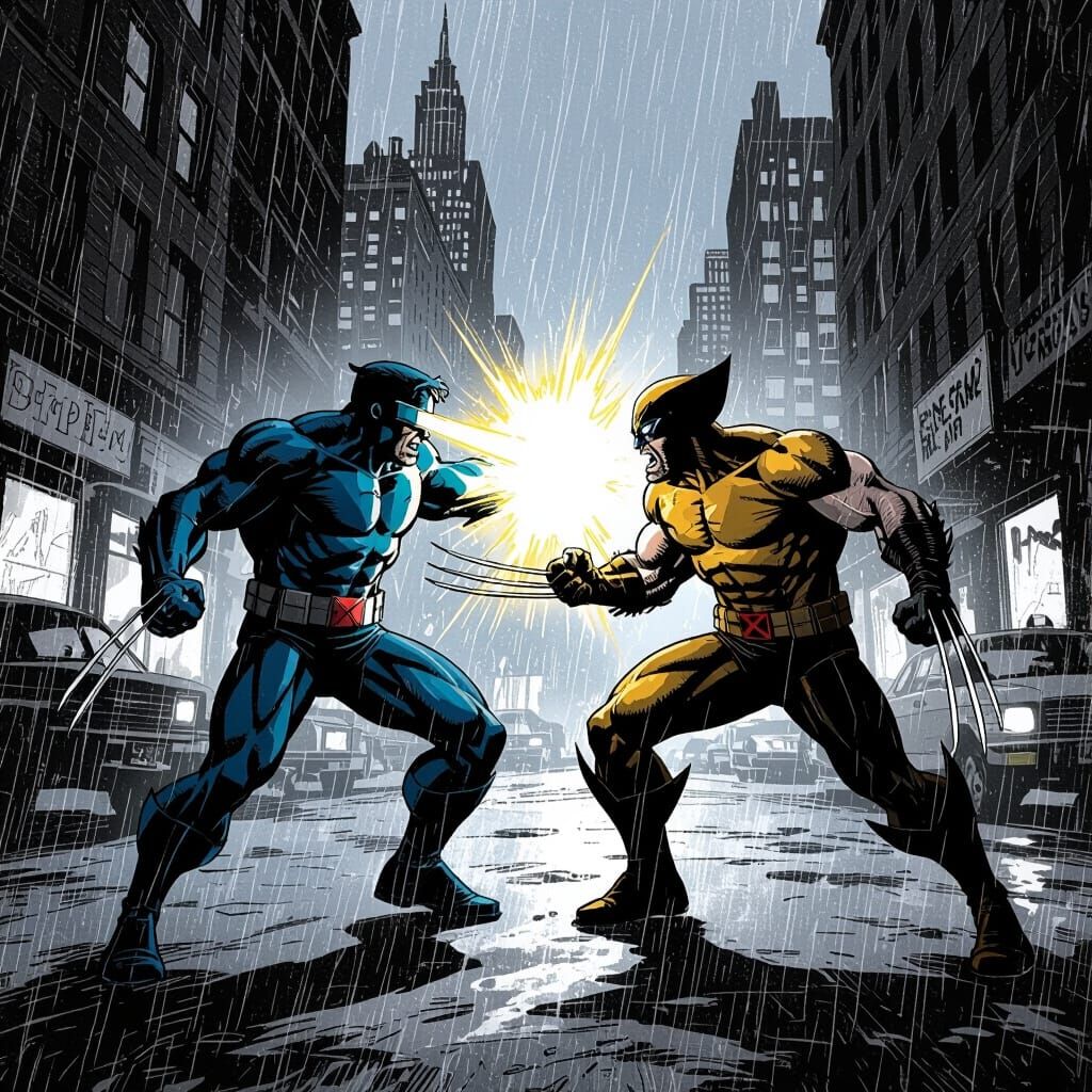 Cyclops vs Wolverine Frank Miller Style New York Fight