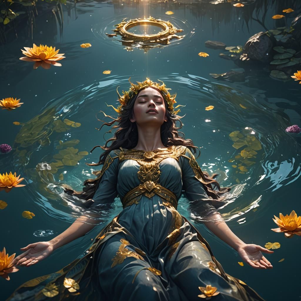 Peaceful Girl Floating in Water: Fantasy Concept Art
