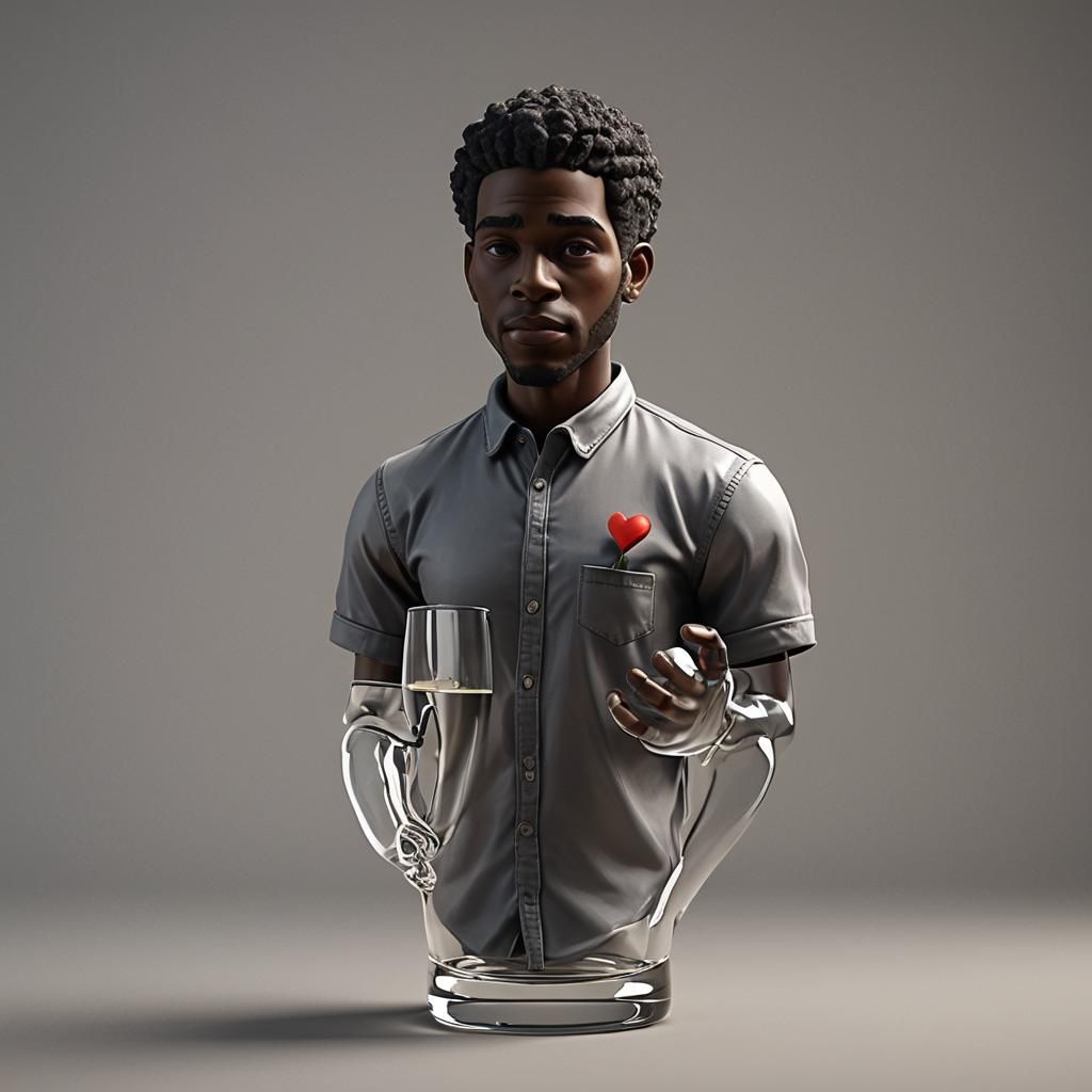 Hopeless Romantic in Glass Figurine: 3D Render