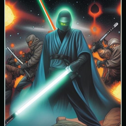 Ninja with Lightsaber in Comic Book Style