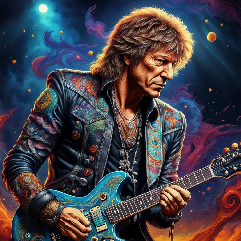 Psychedelic Portrait of Guitar Player in Surreal Style