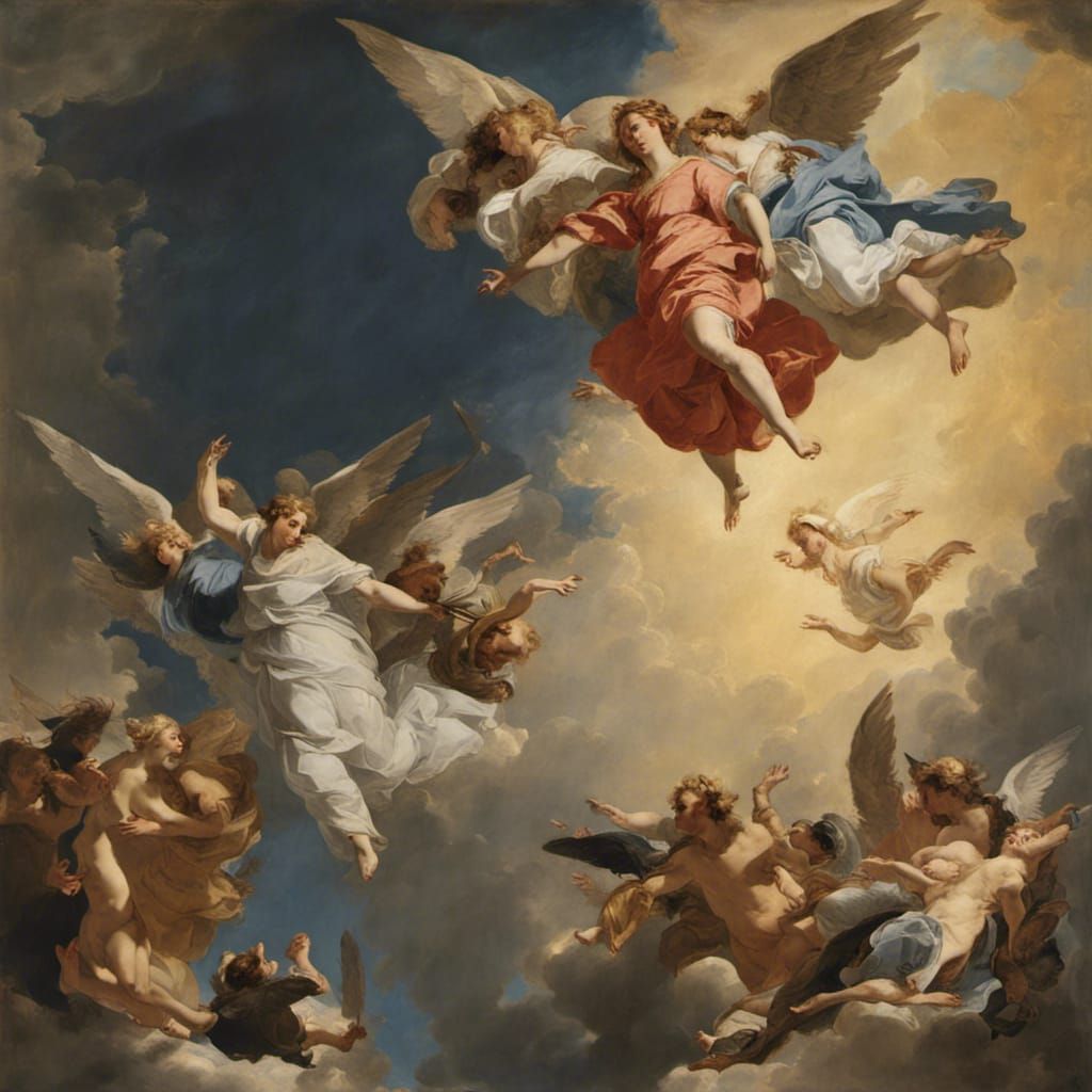 Angels Ascending to Heaven in Rococo Style