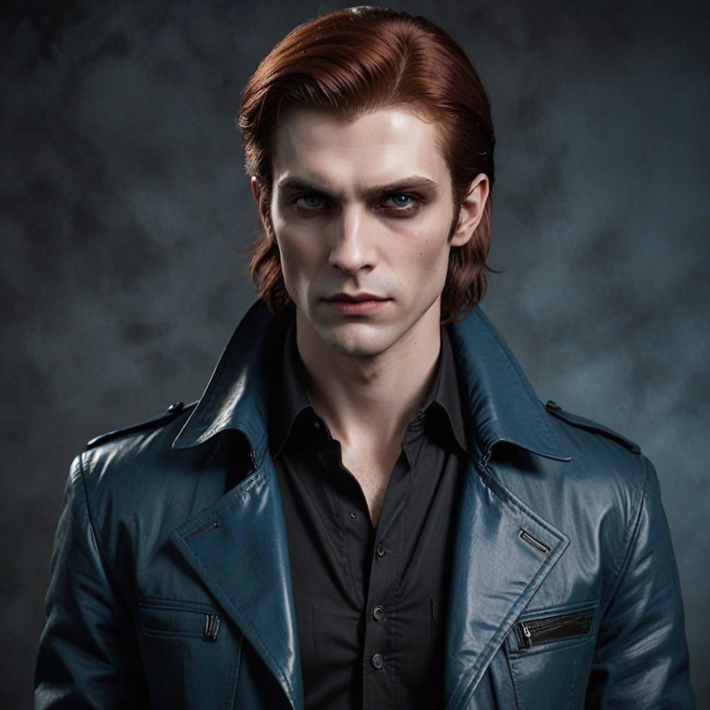 Pale Vampire in Dark Attire with Reddish Brown Hair