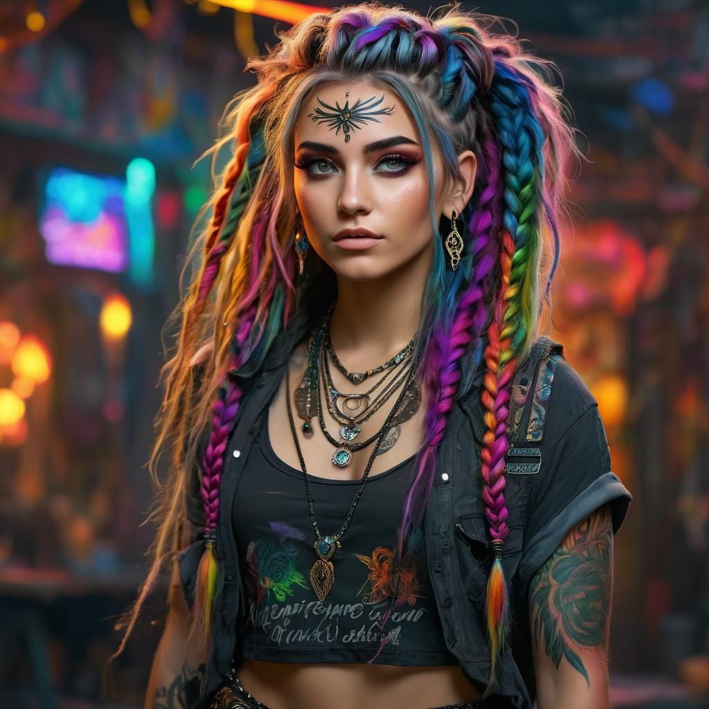 Mischievous Punk Pixie with Neon Braids
