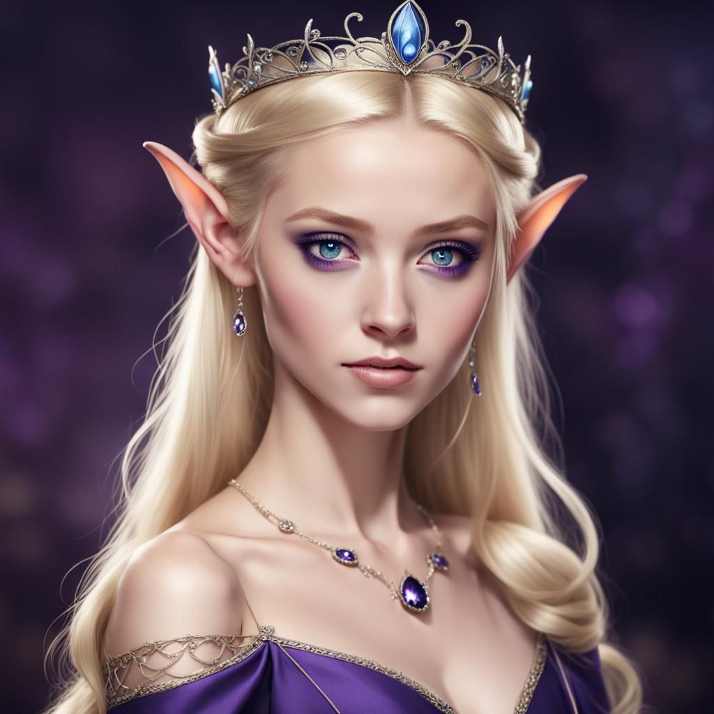 Blonde Elf in Purple Dress and Tiara
