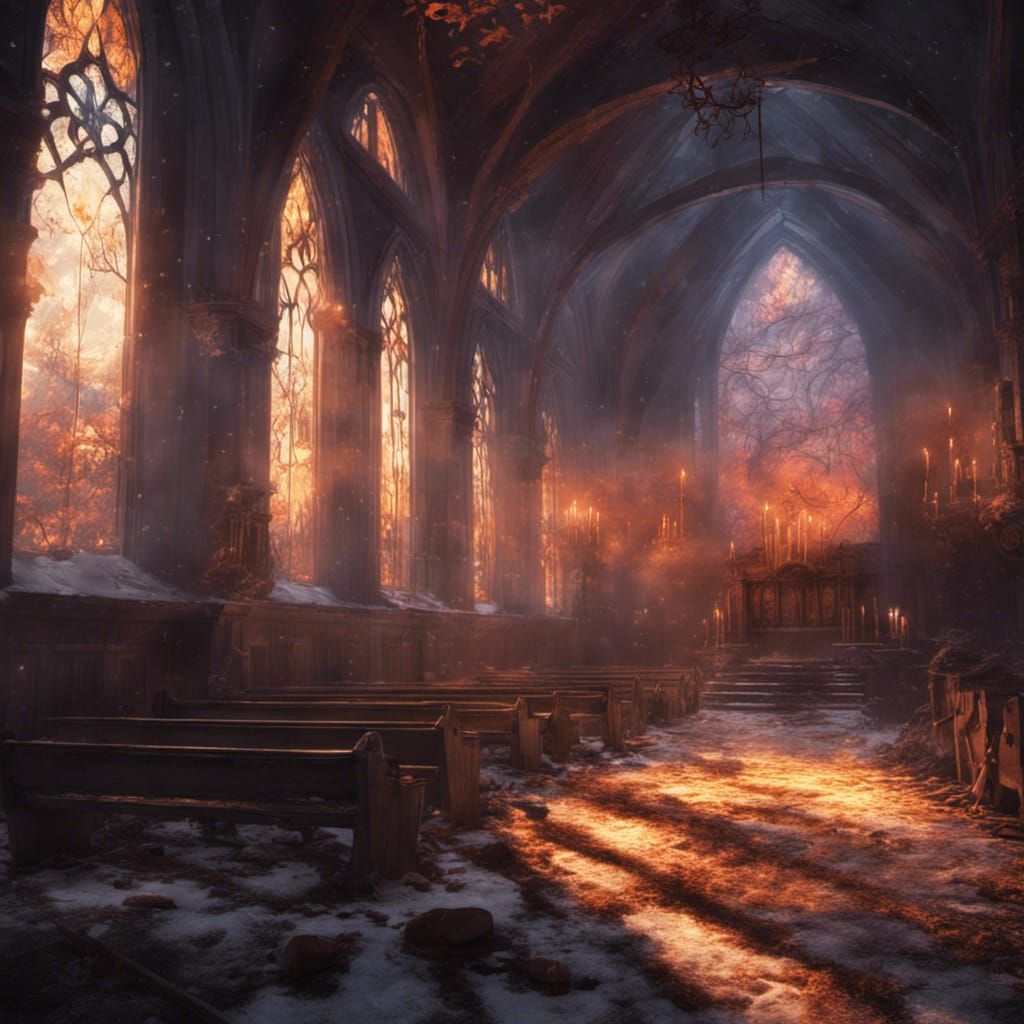 Sunset Shimmer in Abandoned Church: Matte Painting