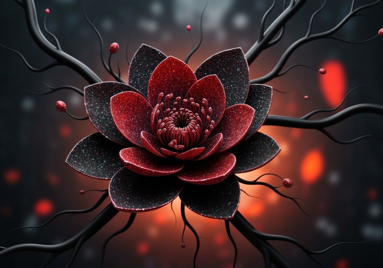 Sparkling Dark Red and Black Fantasy Flower