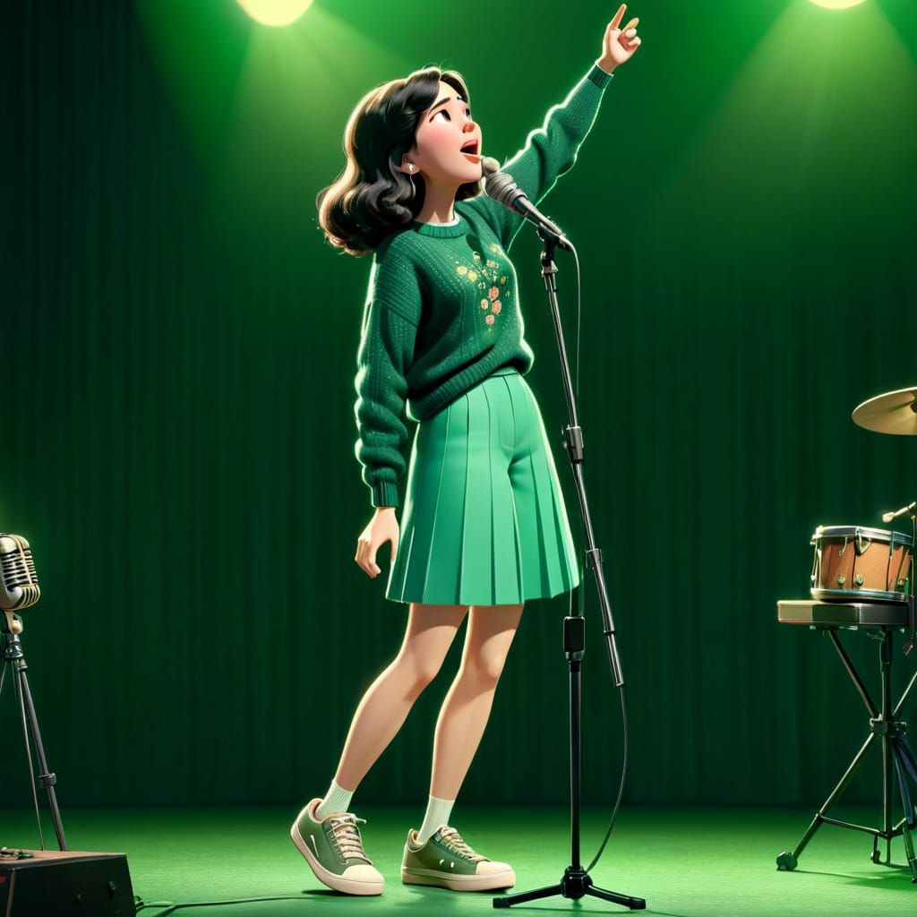 Cute 3D Animated Girl Sings into Vintage Mic
