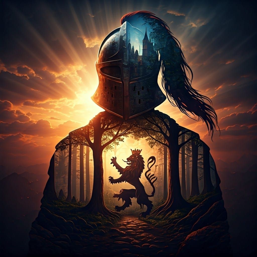 Royal Knight Silhouette with Castle: 3D Render