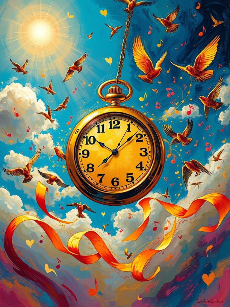 Golden Pocket Watch in Vibrant Dreamlike Atmosphere